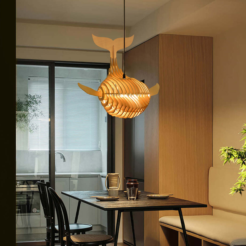 Handmade Wooden Whale Pendant Light Coastal Kitchen & Bedroom Chandelier