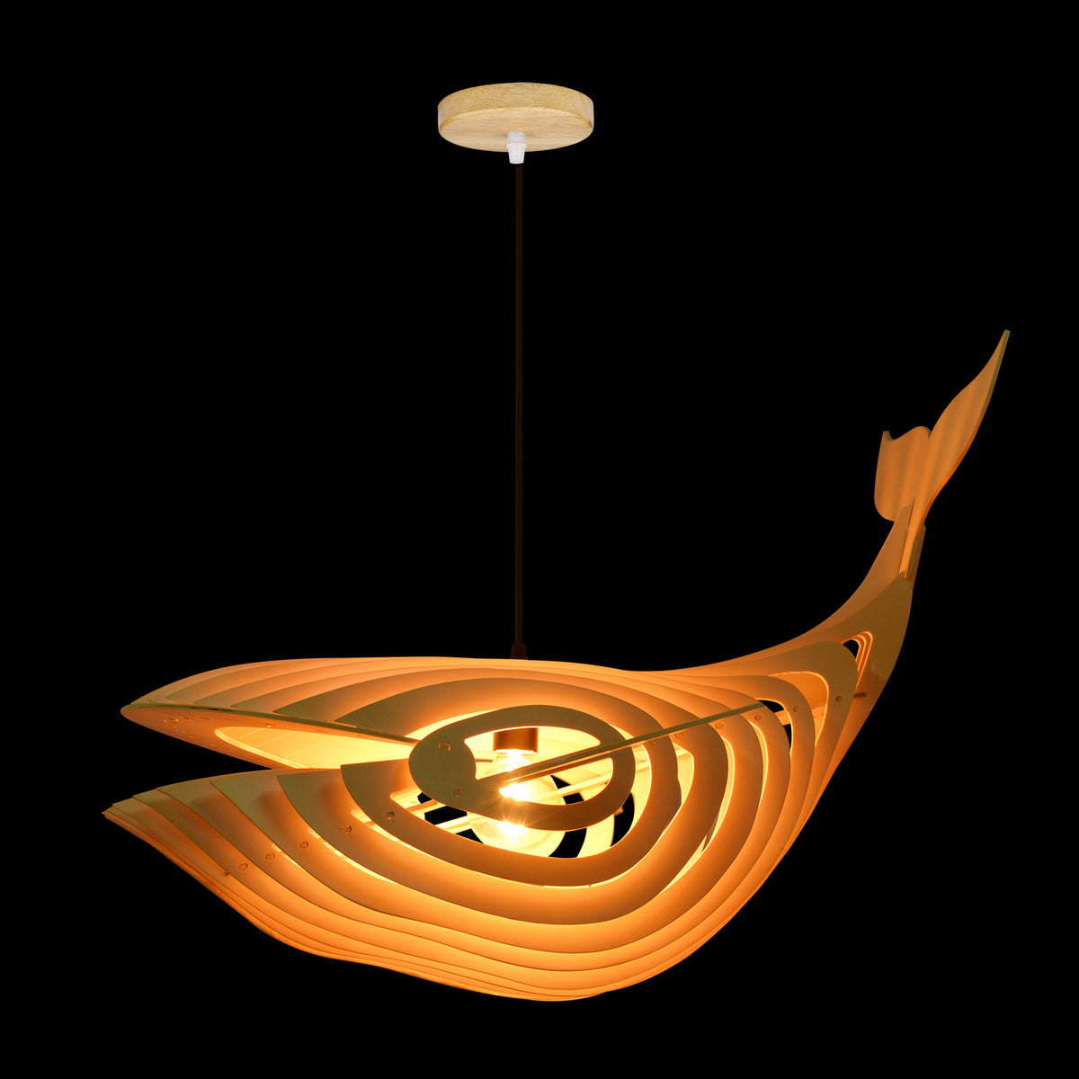 Handmade Wooden Whale Pendant Light Coastal Kitchen & Bedroom Chandelier