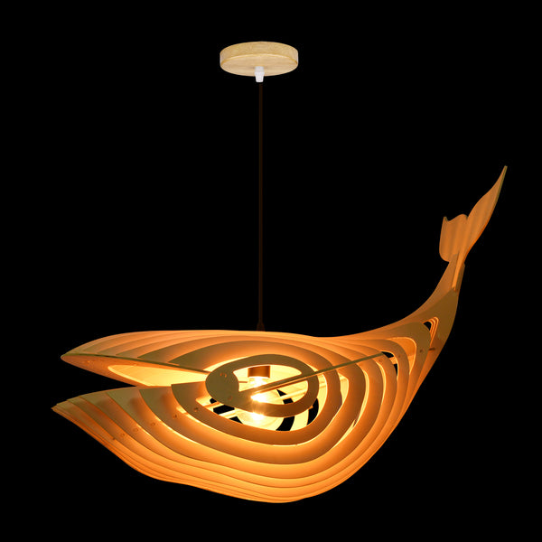 Handmade Wooden Whale Pendant Light Coastal Kitchen & Bedroom Chandelier