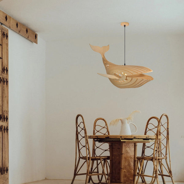 Handmade Wooden Whale Pendant Light Coastal Kitchen & Bedroom Chandelier