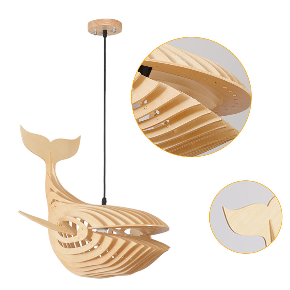 Handmade Wooden Whale Pendant Light Coastal Kitchen & Bedroom Chandelier