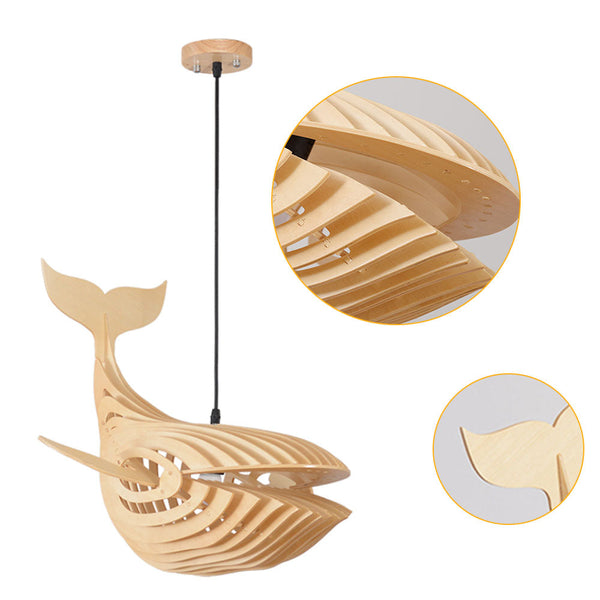 Handmade Wooden Whale Pendant Light Coastal Kitchen & Bedroom Chandelier