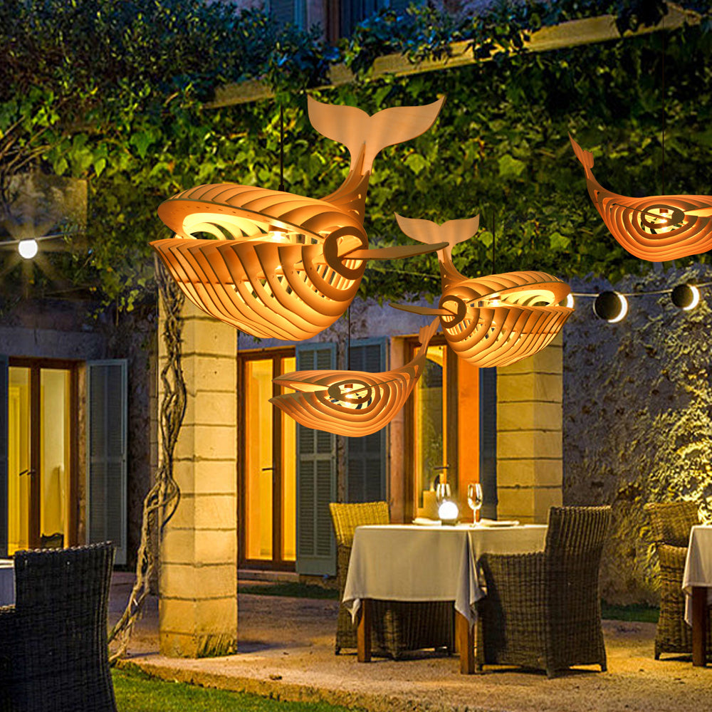 Handmade Wooden Whale Pendant Light Coastal Kitchen & Bedroom Chandelier