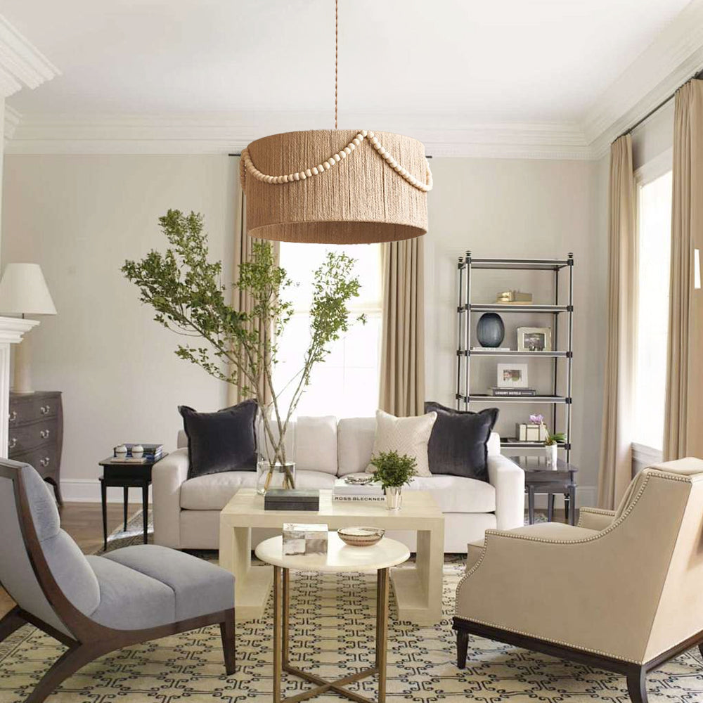 Bohemian Hemp Rope Pendant Light Cylindrical Living Room & Bedroom Chandelier