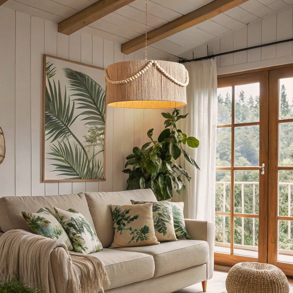 Bohemian Hemp Rope Pendant Light Cylindrical Living Room & Bedroom Chandelier