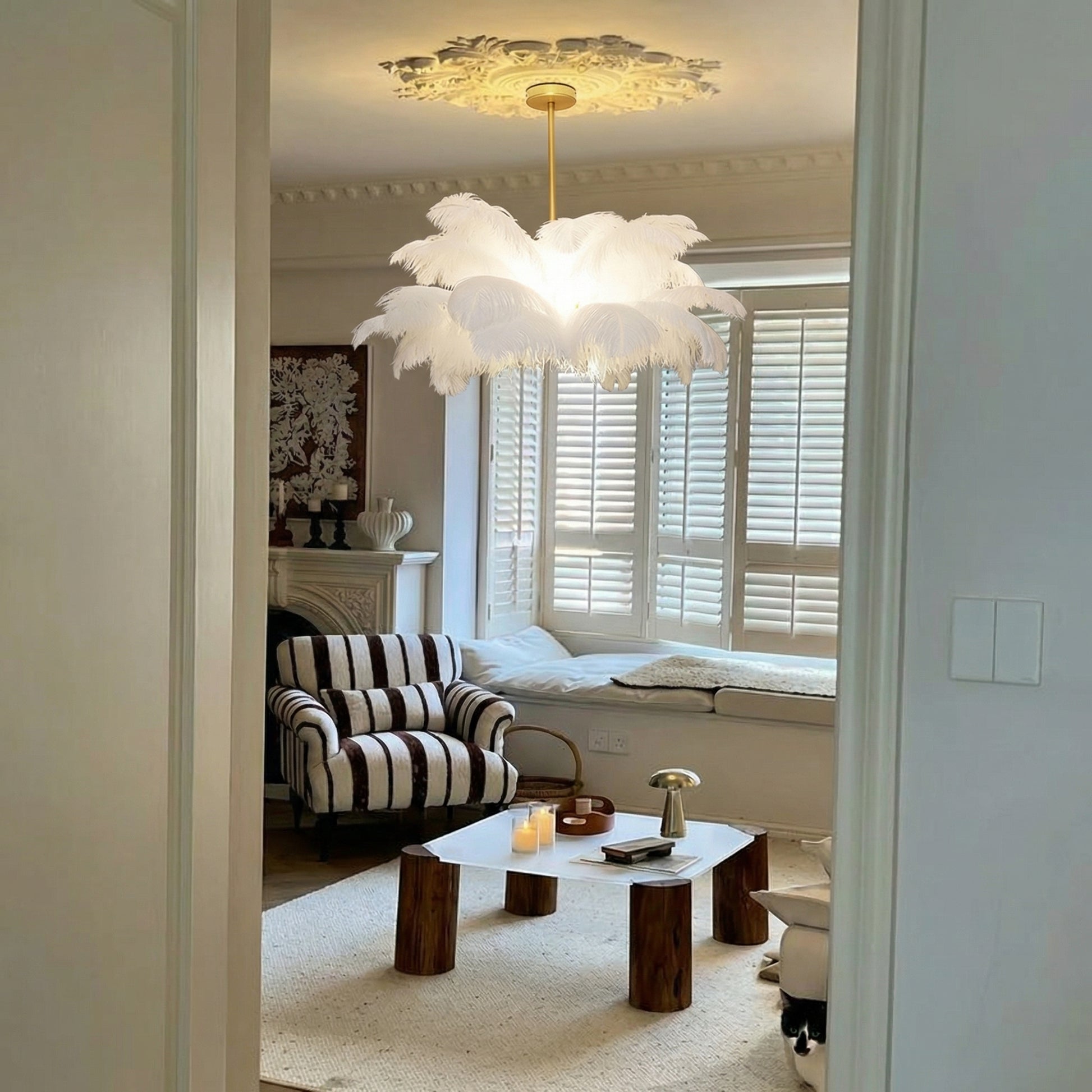 White Feather Chandelier Modern Brass LED Pendant Light Secondary image