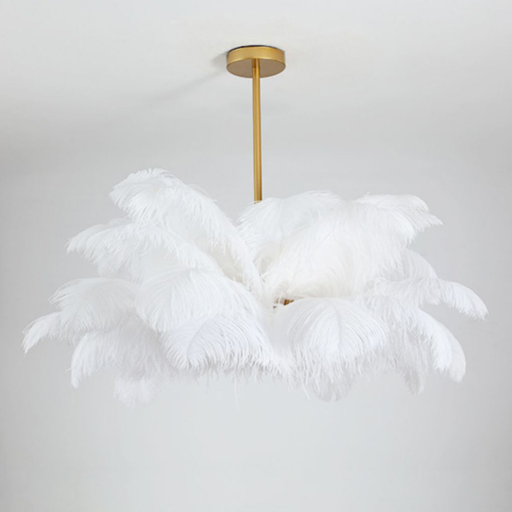 White Feather Chandelier Modern Brass LED Pendant Light