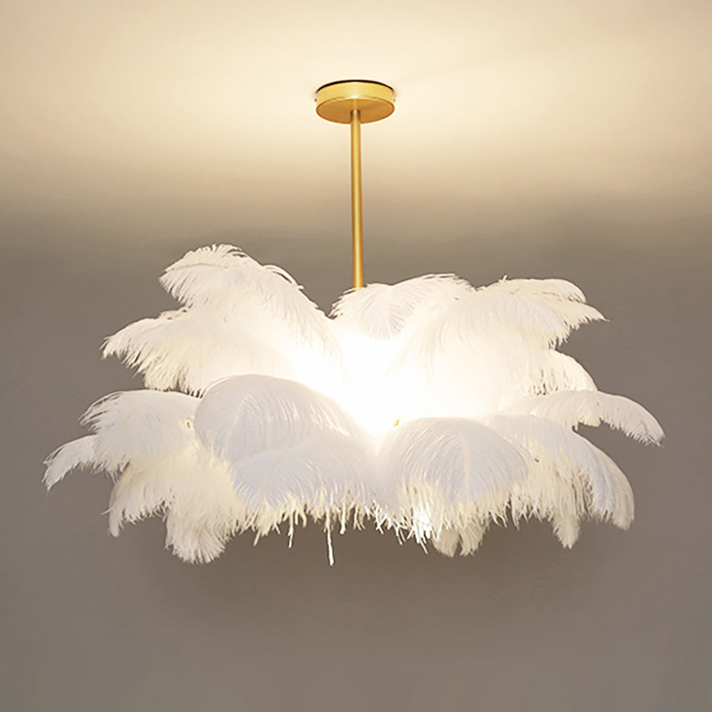 White Feather Chandelier Modern Brass LED Pendant Light