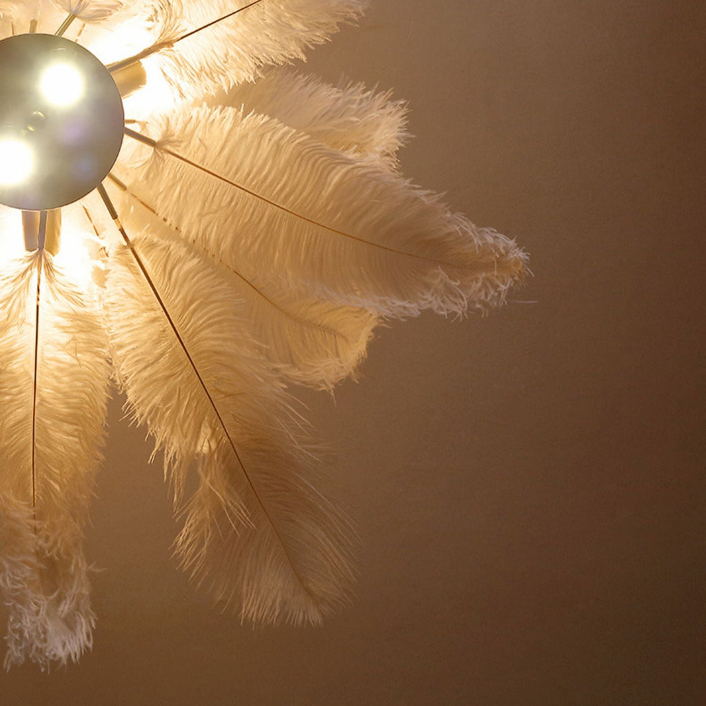 White Feather Chandelier Modern Brass LED Pendant Light