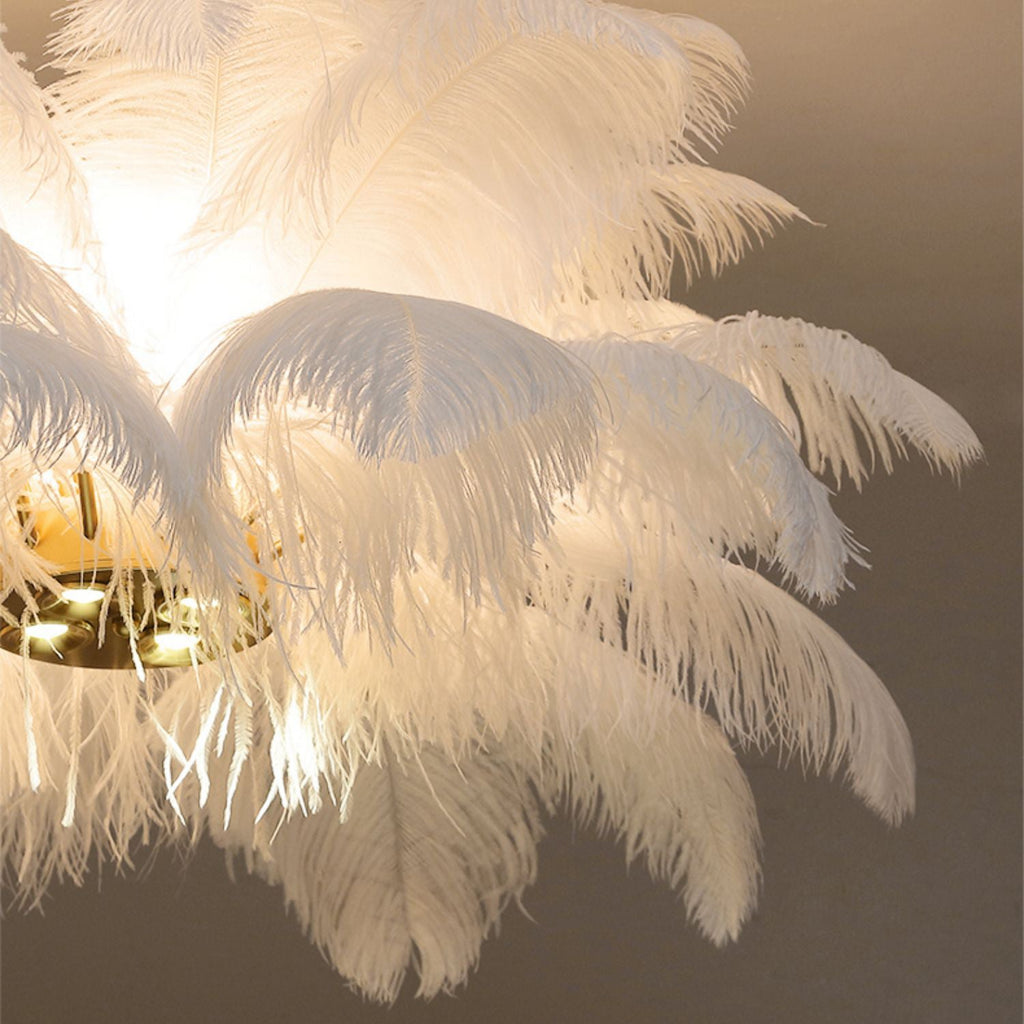 White Feather Chandelier Modern Brass LED Pendant Light