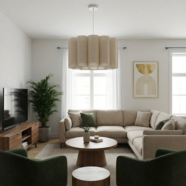 Modern Pleated Fabric Pendant Light Scalloped Drum Chandelier