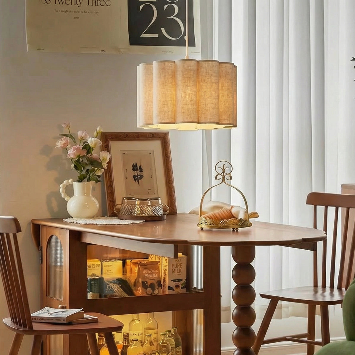 Modern Pleated Fabric Pendant Light Scalloped Drum Chandelier