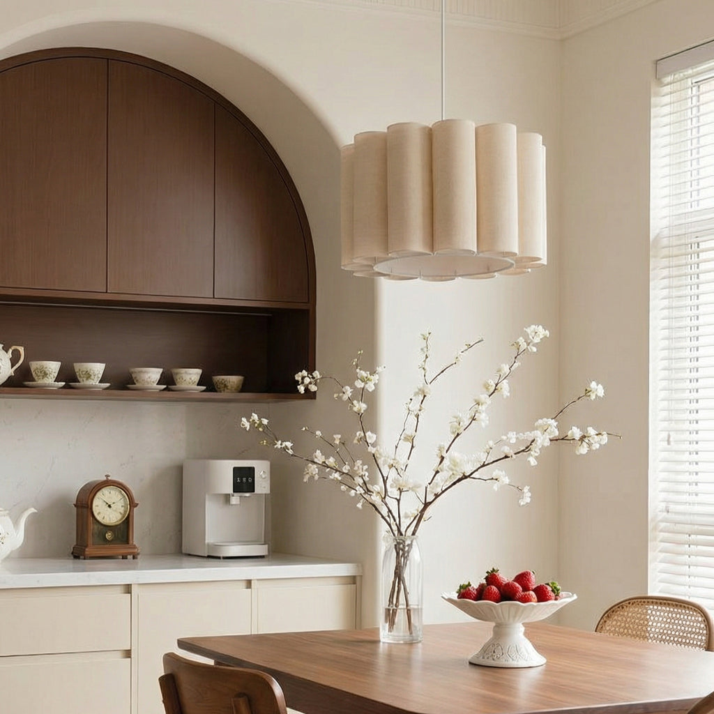 Modern Pleated Fabric Pendant Light Scalloped Drum Chandelier