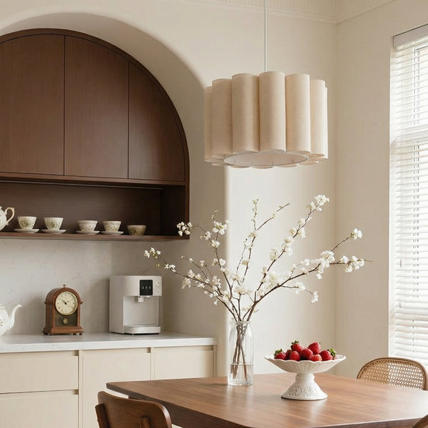 Modern Pleated Fabric Pendant Light Scalloped Drum Chandelier