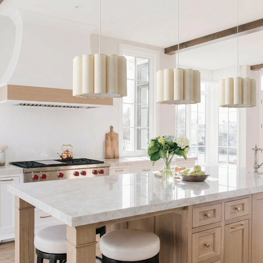 Modern Pleated Fabric Pendant Light Scalloped Drum Chandelier