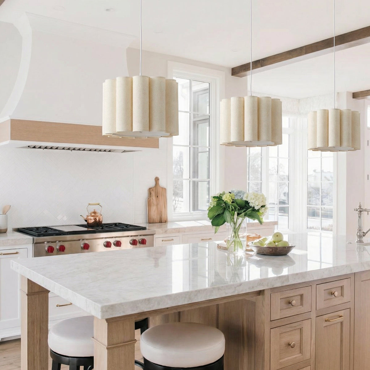 Modern Pleated Fabric Pendant Light Scalloped Drum Chandelier