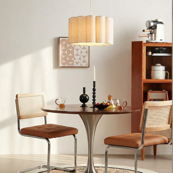 Modern Pleated Fabric Pendant Light Scalloped Drum Chandelier