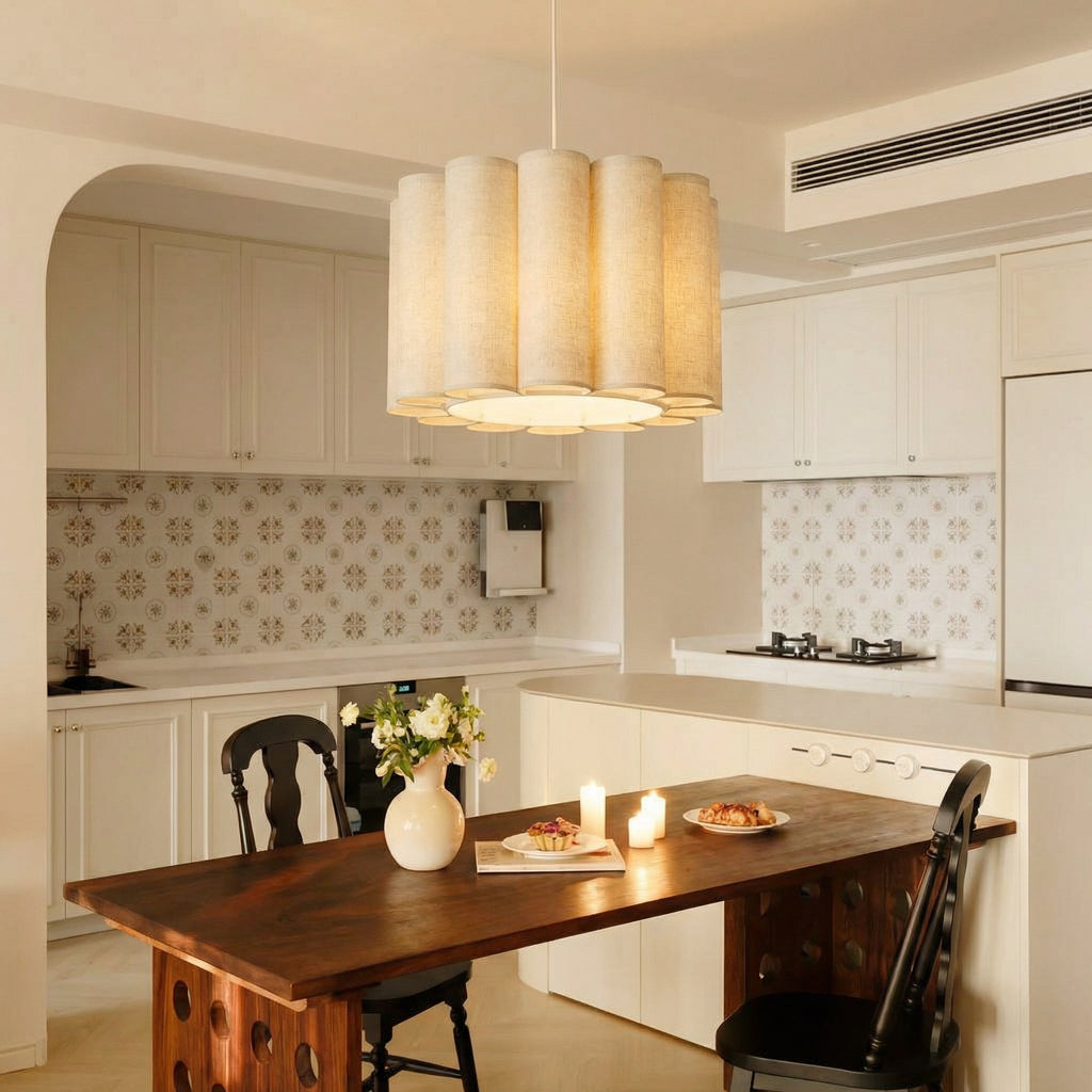 Modern Pleated Fabric Pendant Light Scalloped Drum Chandelier