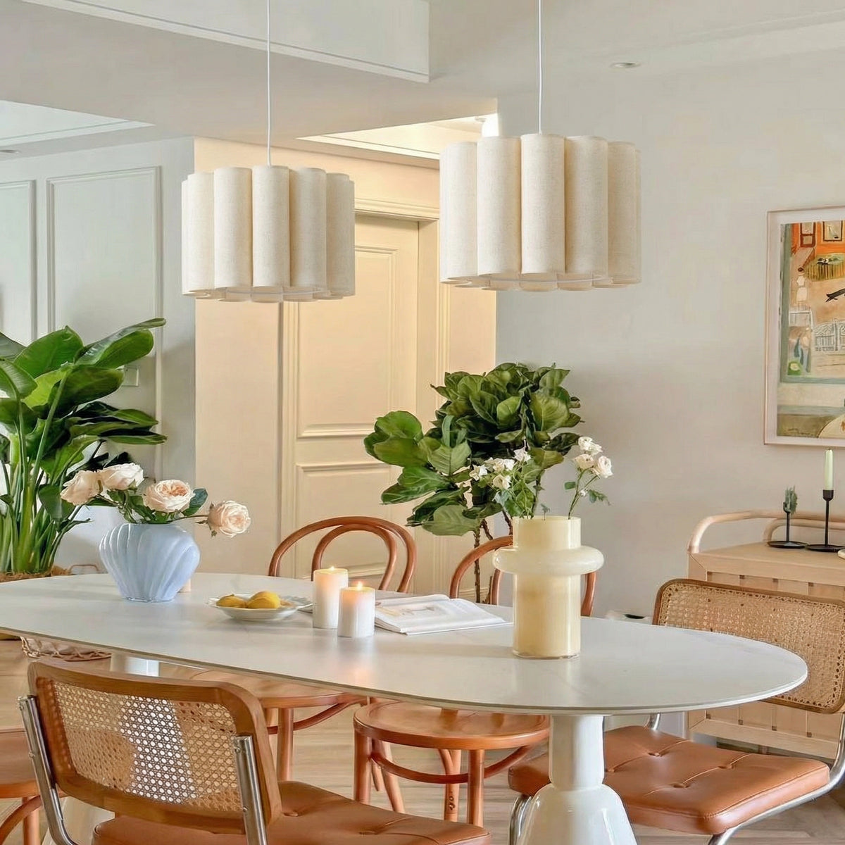 Modern Pleated Fabric Pendant Light Scalloped Drum Chandelier