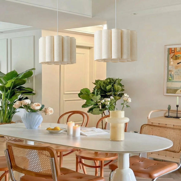 Modern Pleated Fabric Pendant Light Scalloped Drum Chandelier