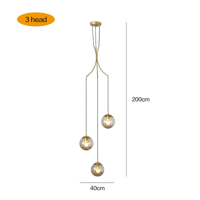 Nordic Spiral Glass Globe Chandelier Luxury Gold Staircase Pendant Light