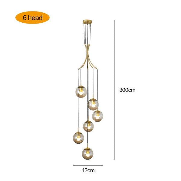 Nordic Spiral Glass Globe Chandelier Luxury Gold Staircase Pendant Light