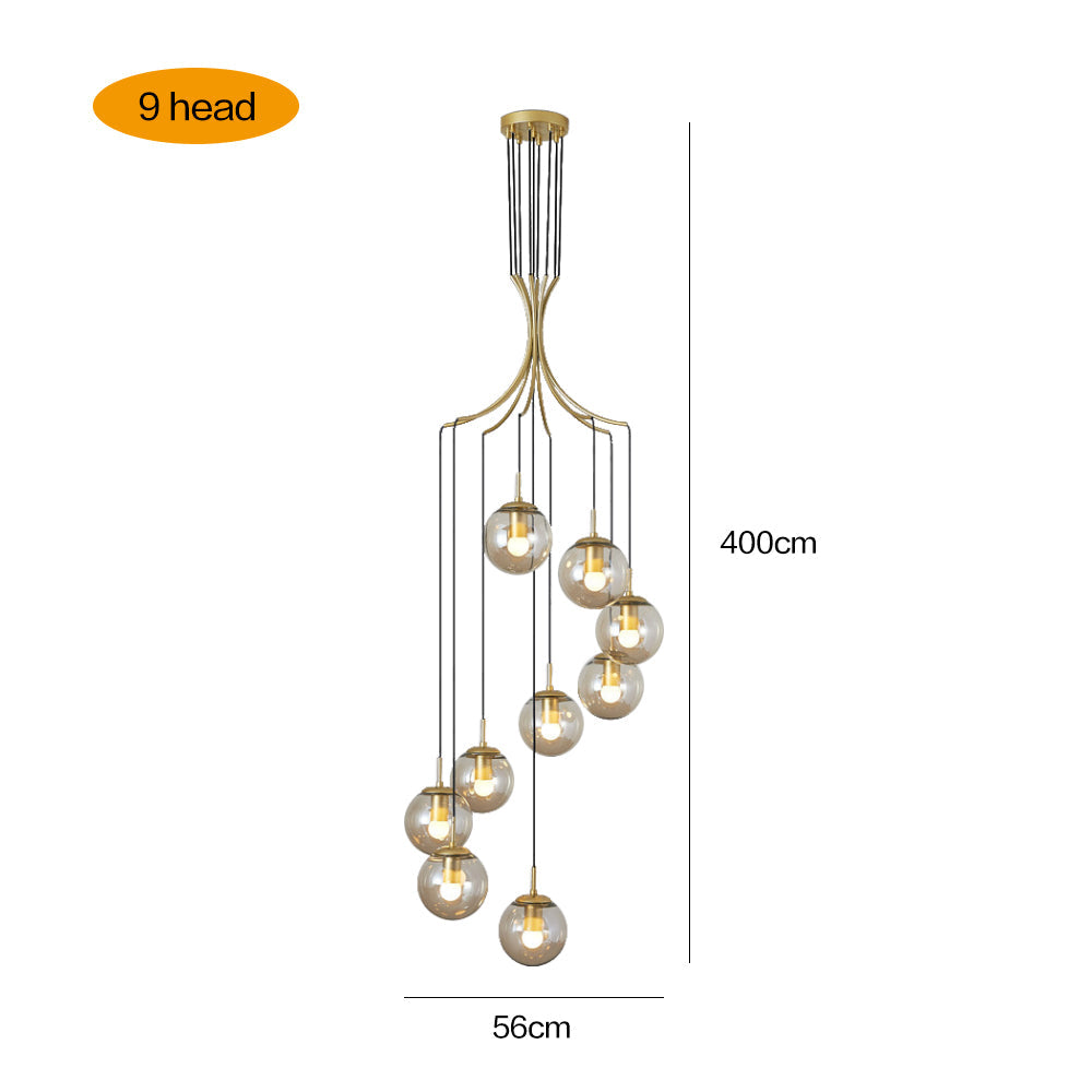 Nordic Spiral Glass Globe Chandelier Luxury Gold Staircase Pendant Light