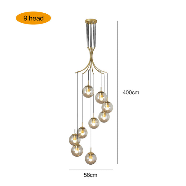 Nordic Spiral Glass Globe Chandelier Luxury Gold Staircase Pendant Light