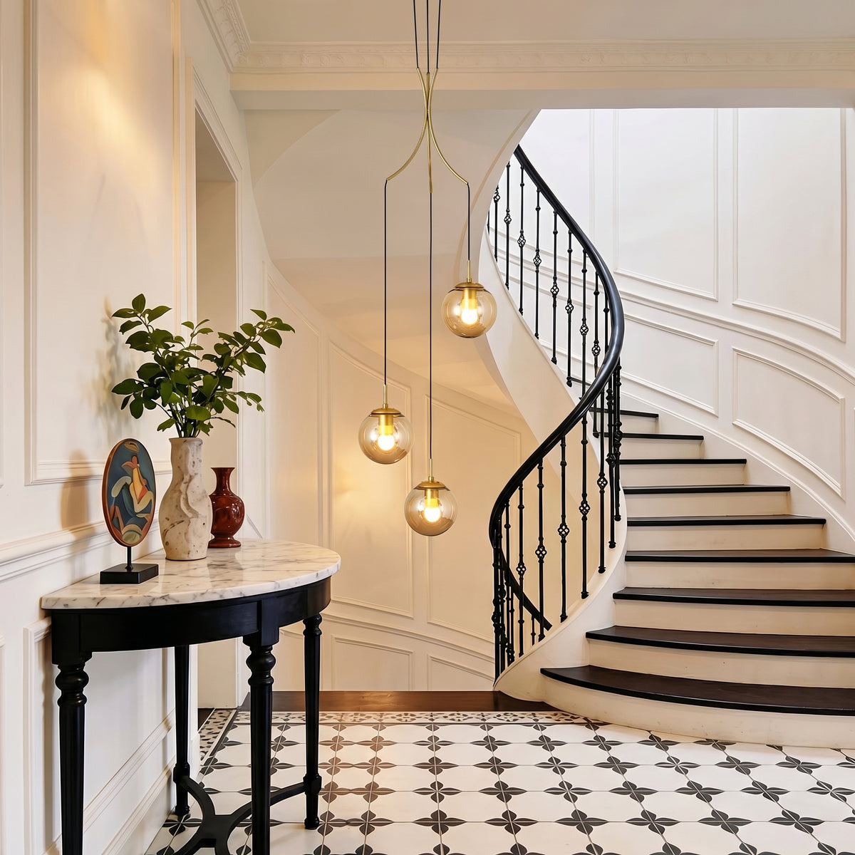 Nordic Spiral Glass Globe Chandelier Luxury Gold Staircase Pendant Light Main image