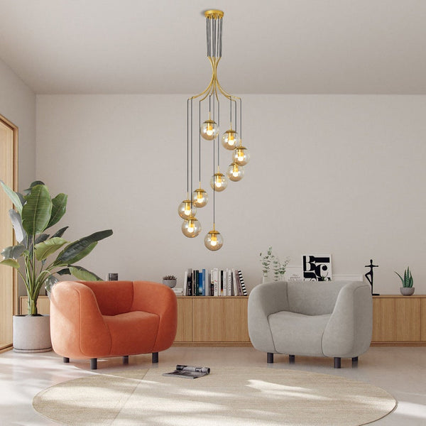 Nordic Spiral Glass Globe Chandelier Luxury Gold Staircase Pendant Light