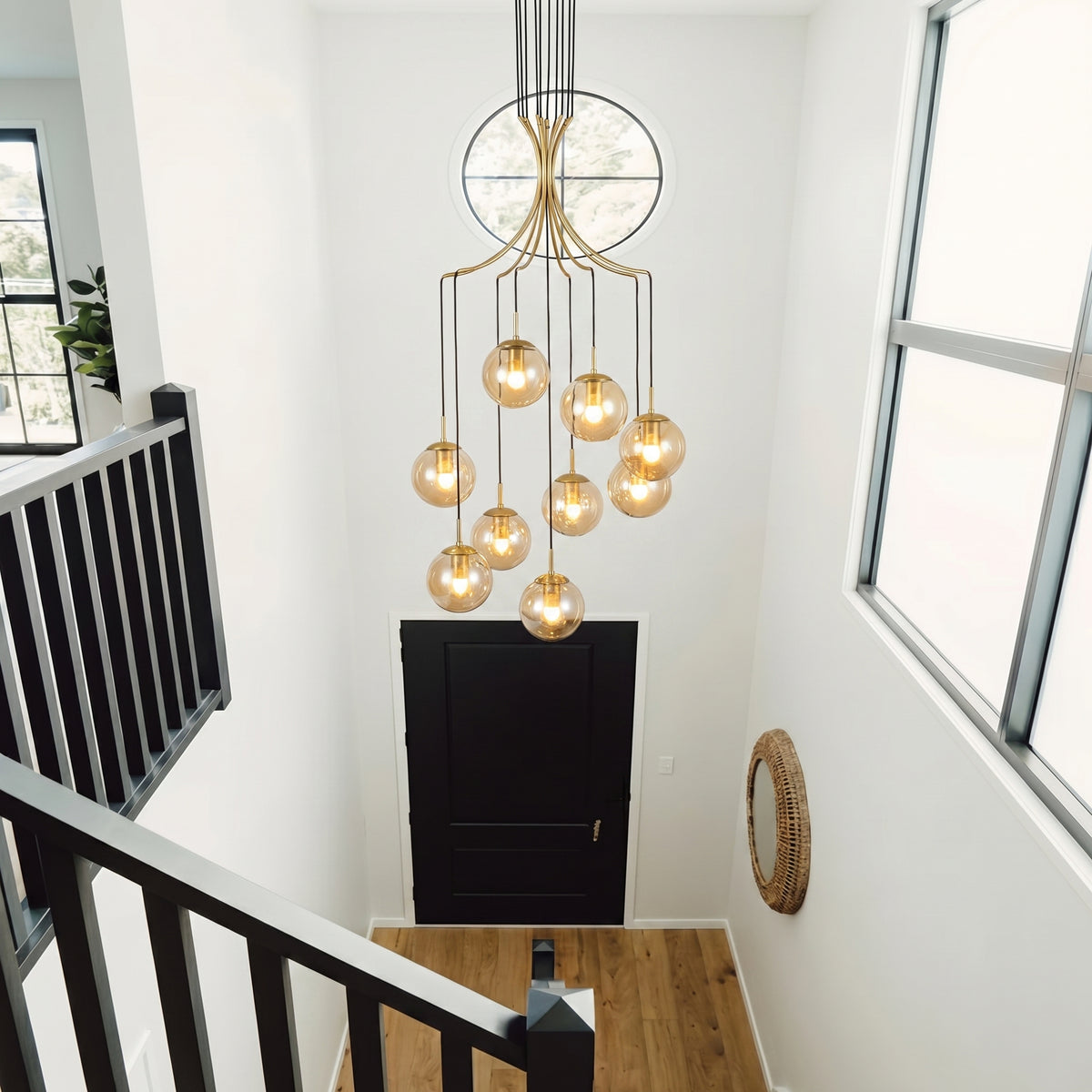 Nordic Spiral Glass Globe Chandelier Luxury Gold Staircase Pendant Light