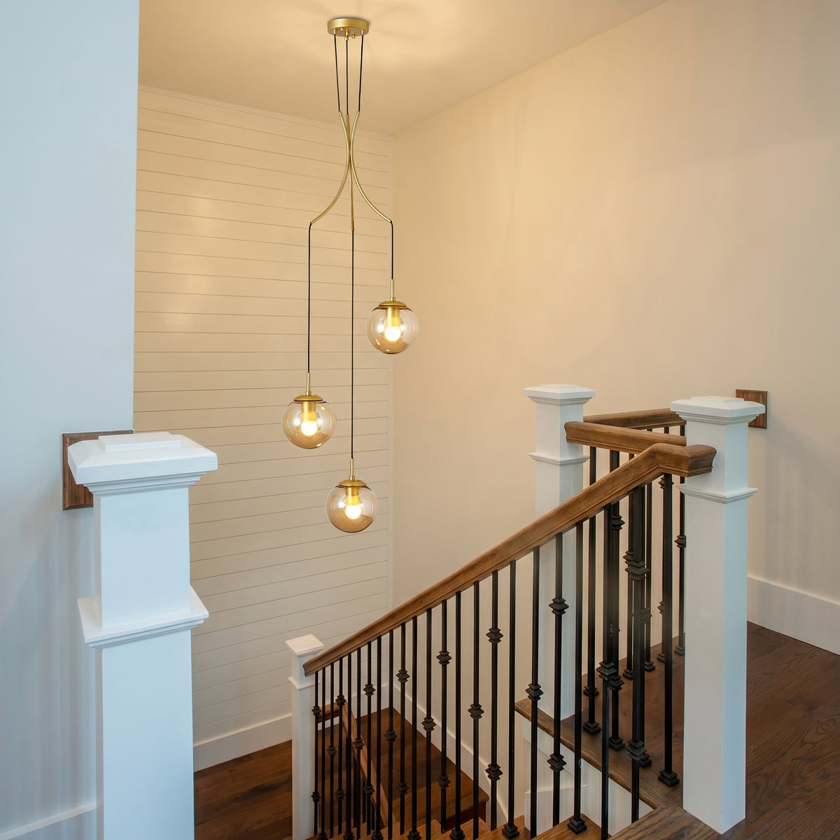 Nordic Spiral Glass Globe Chandelier Luxury Gold Staircase Pendant Light
