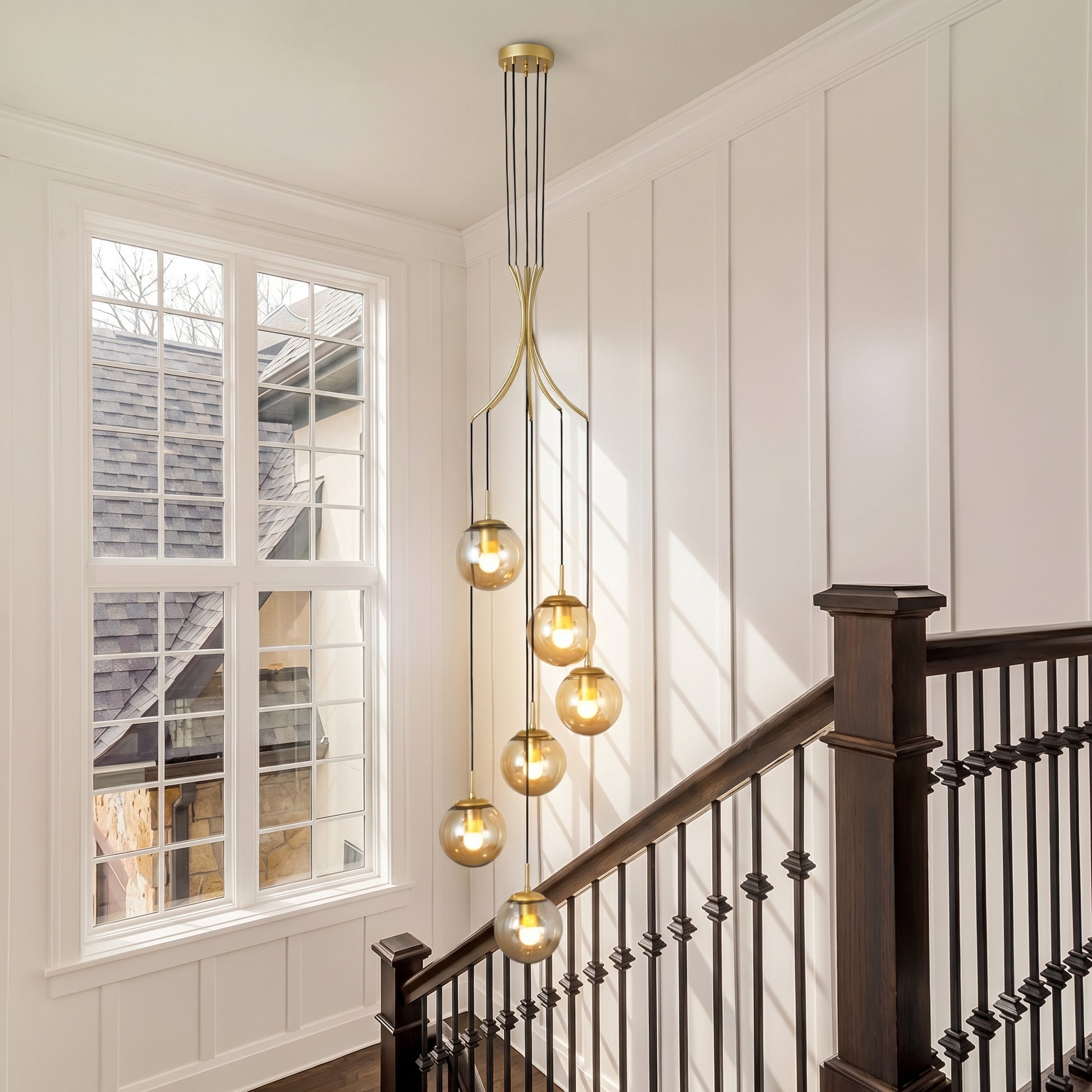 Nordic Spiral Glass Globe Chandelier Luxury Gold Staircase Pendant Light Secondary image