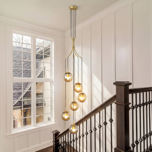 Nordic Spiral Glass Globe Chandelier Luxury Gold Staircase Pendant Light