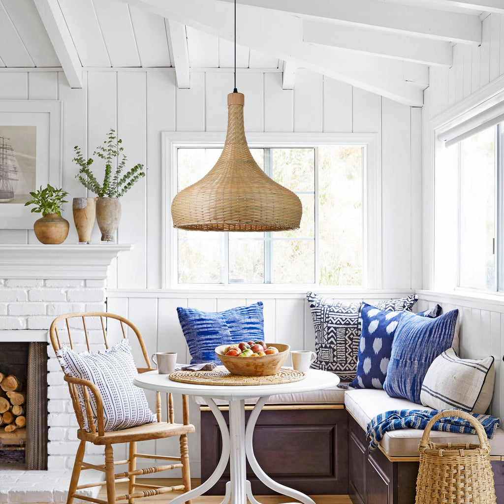 Handmade Bamboo Woven Pendant Light Retro Dome Chandelier