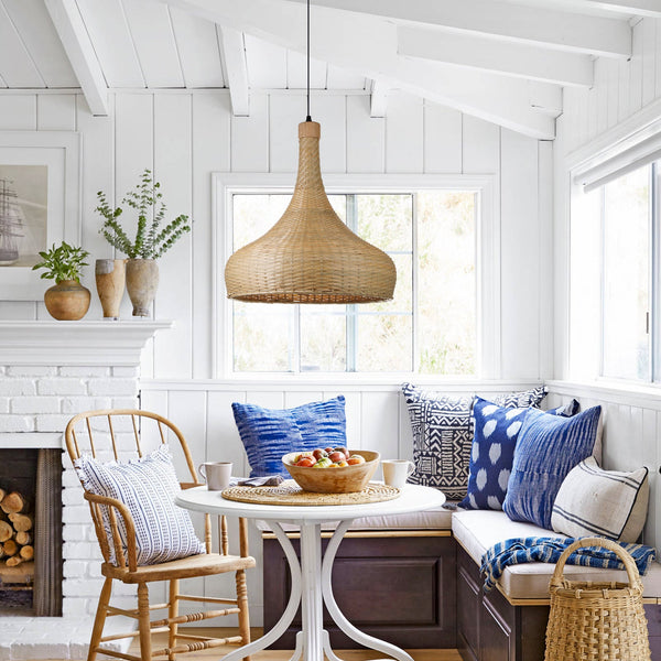 Handmade Bamboo Woven Pendant Light Retro Dome Chandelier