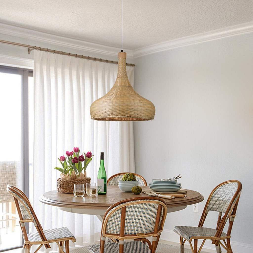 Handmade Bamboo Woven Pendant Light Retro Dome Chandelier