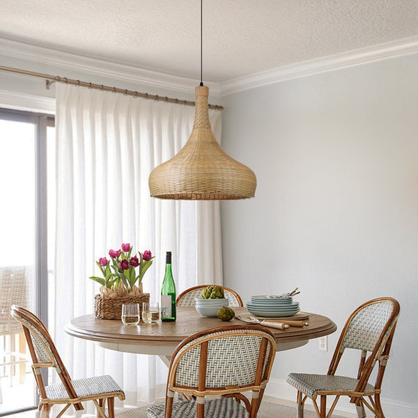 Handmade Bamboo Woven Pendant Light Retro Dome Chandelier