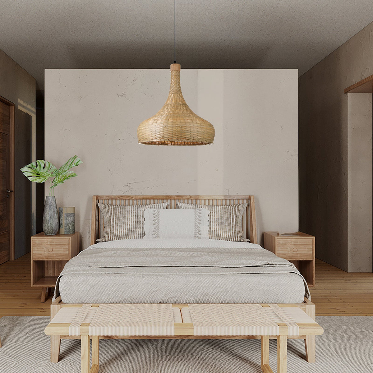 Handmade Bamboo Woven Pendant Light Retro Dome Chandelier