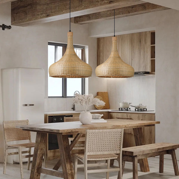Handmade Bamboo Woven Pendant Light Retro Dome Chandelier