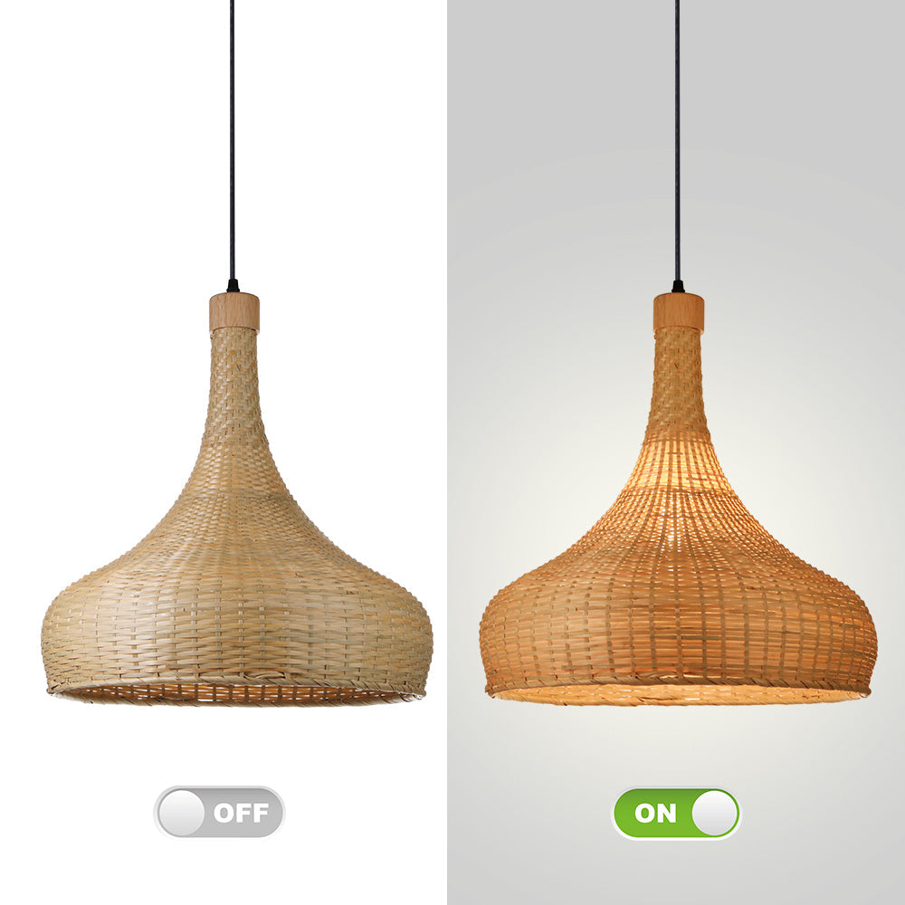 Handmade Bamboo Woven Pendant Light Retro Dome Chandelier