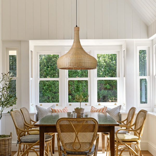 Handmade Bamboo Woven Pendant Light Retro Dome Chandelier