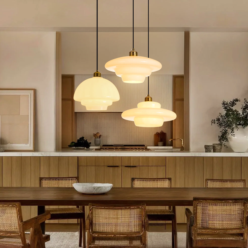 Mid-Century Milk Glass Pendant Light Opal Glass Saucer Lamp Main image
