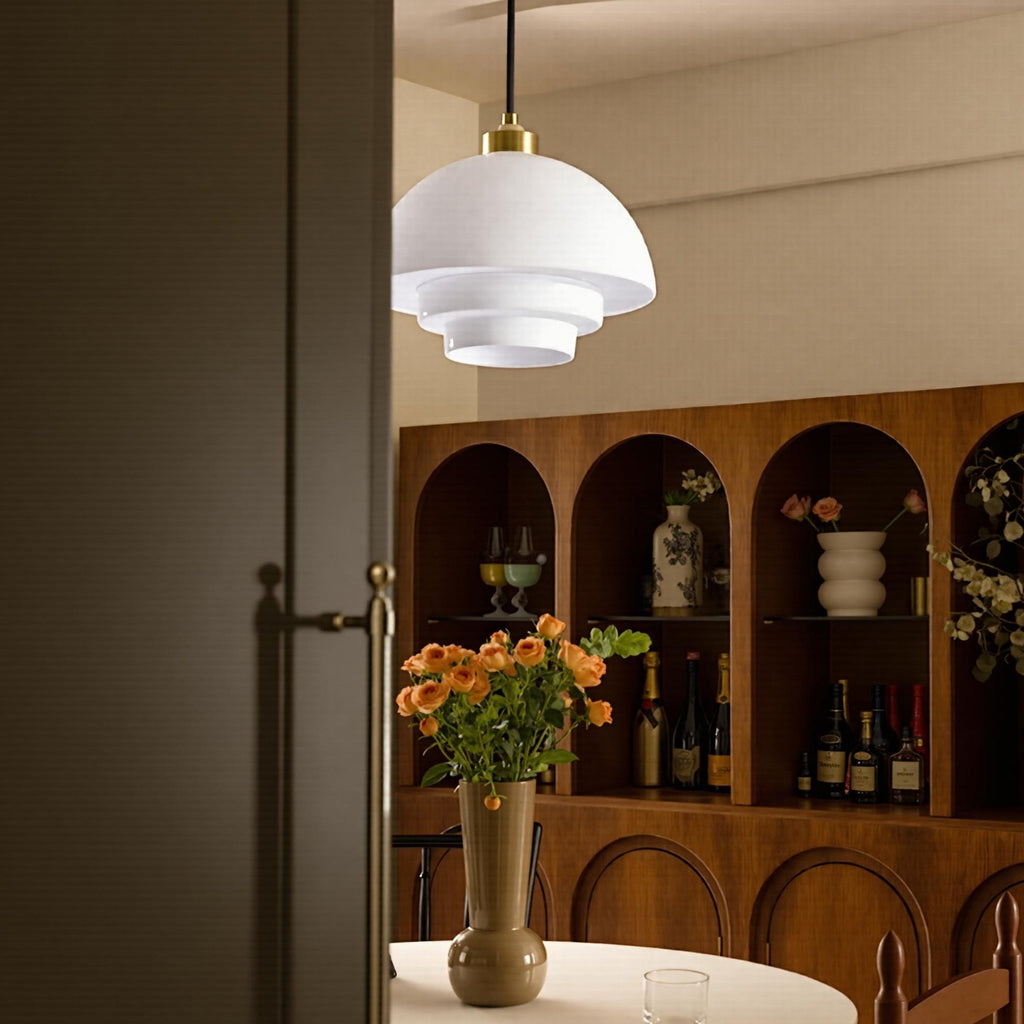 Mid-Century Milk Glass Pendant Light Opal Glass Saucer Lamp