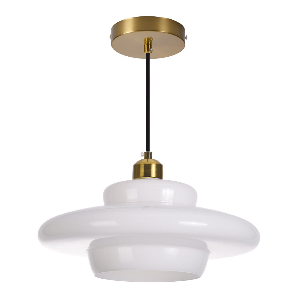 Mid-Century Milk Glass Pendant Light Opal Glass Saucer Lamp