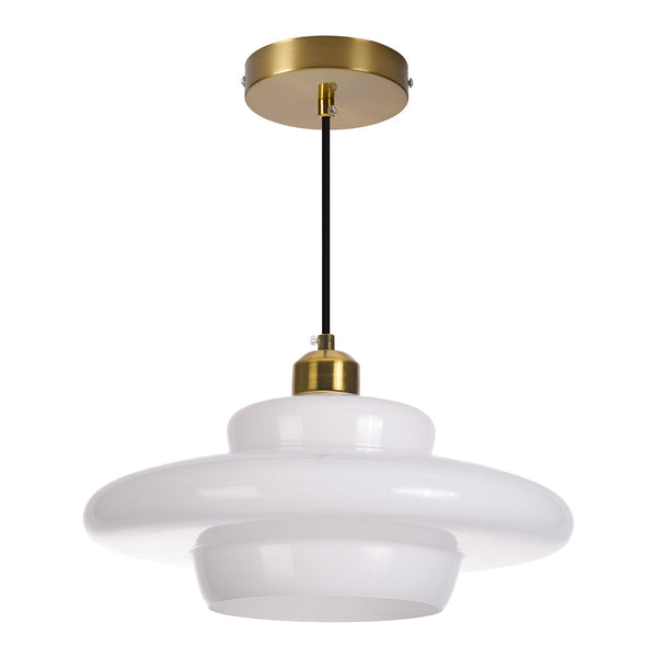 Mid-Century Milk Glass Pendant Light Opal Glass Saucer Lamp