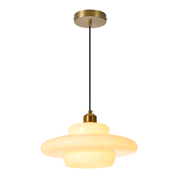 Mid-Century Milk Glass Pendant Light Opal Glass Saucer Lamp