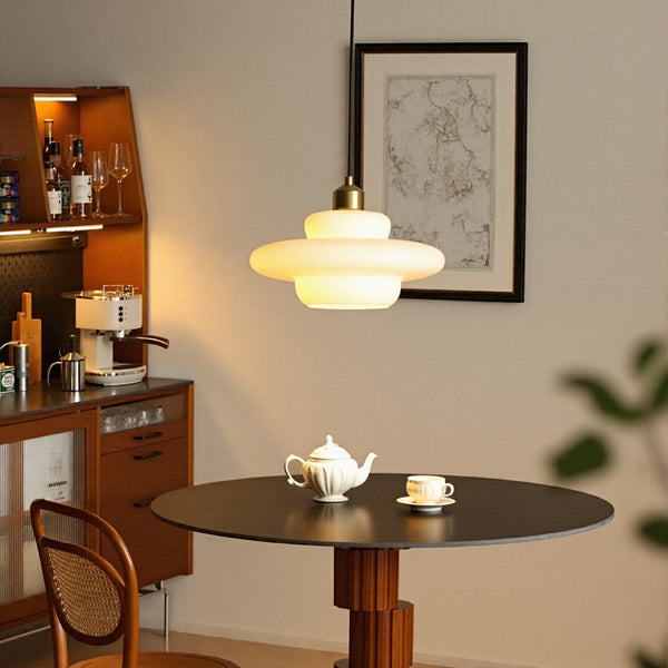 Mid-Century Milk Glass Pendant Light Opal Glass Saucer Lamp