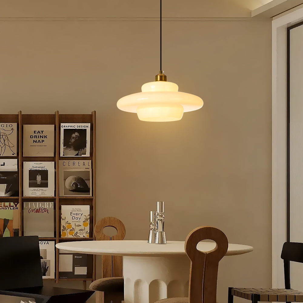Mid-Century Milk Glass Pendant Light Opal Glass Saucer Lamp