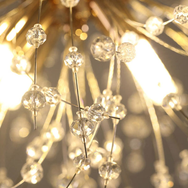 Modern Crystal Firework Chandelier Gold Dandelion Pendant Light